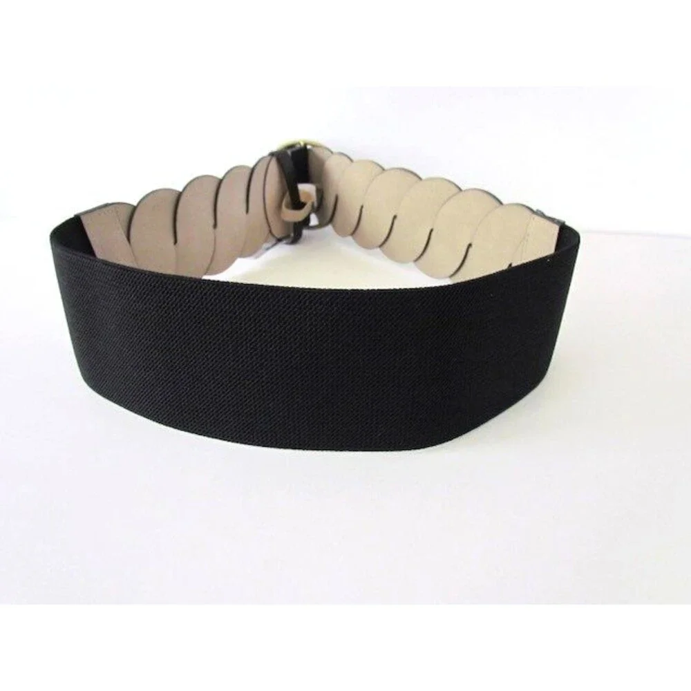 NEW Style&Co Black Belt Faux Leather Stretch Wide Buckle Vegan Size M/L